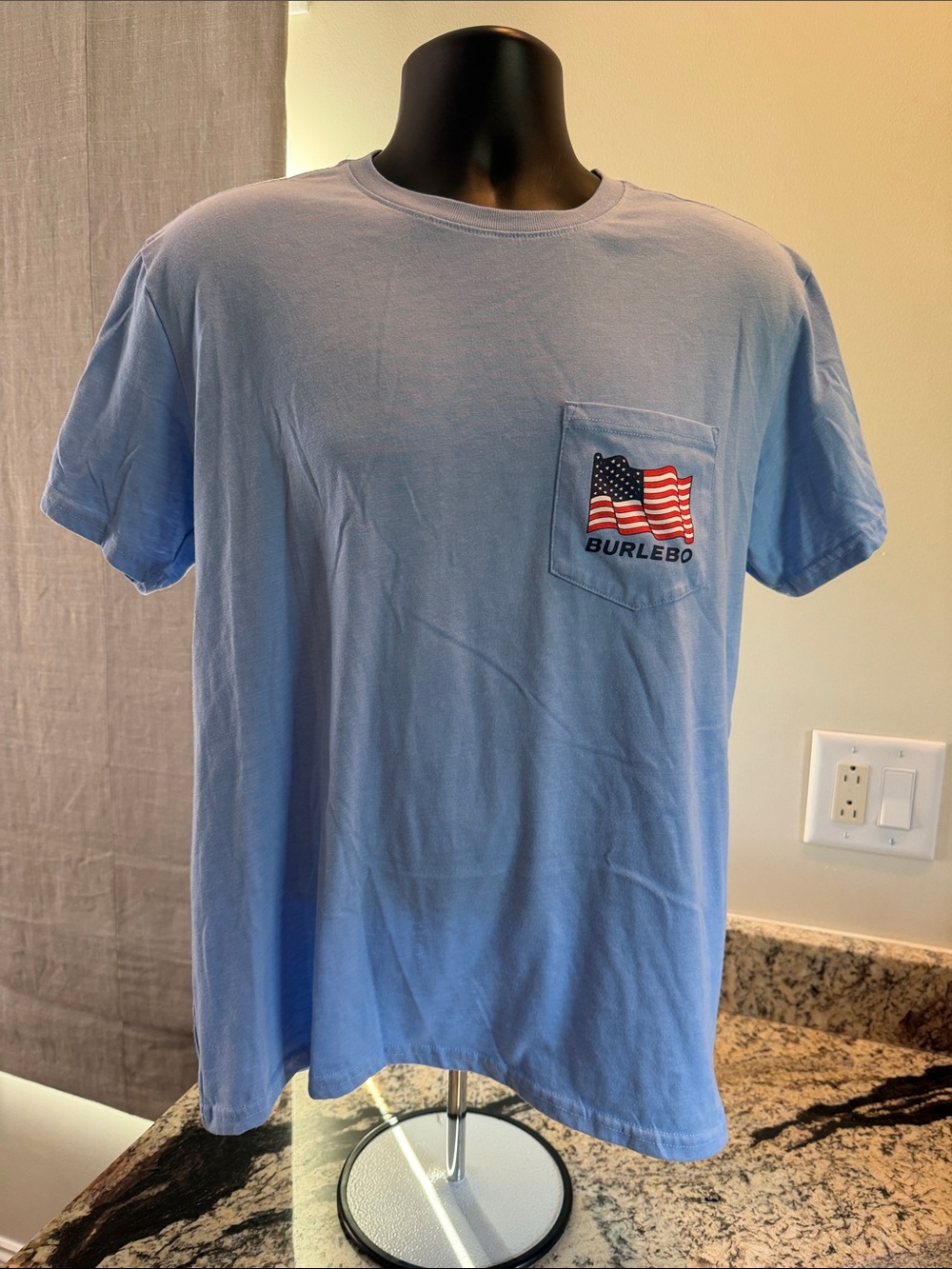 BURLEBO Light Blue Short Sleeve Pocket Tee with Flag Pocket Patch